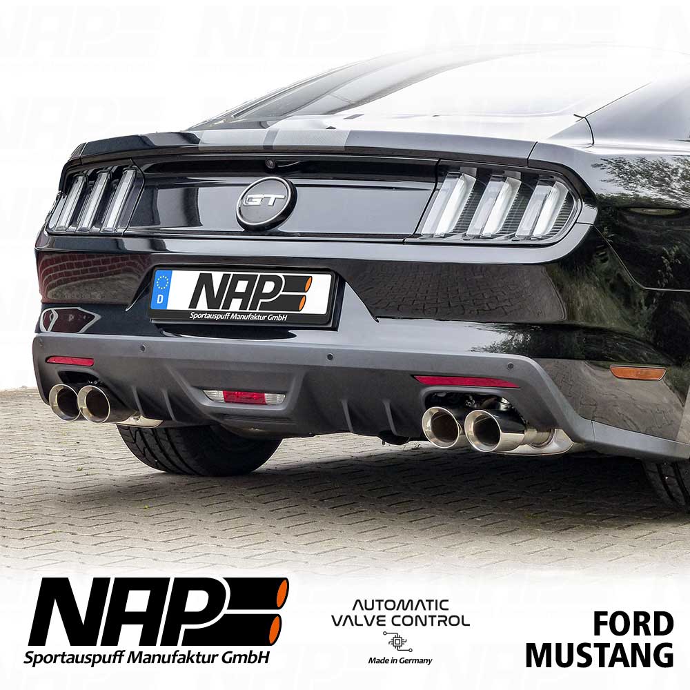 NAP Klappenauspuff passend für Ford Mustang 2015 5.0 V8 | doppelflutig, inkl. Heckschürze
