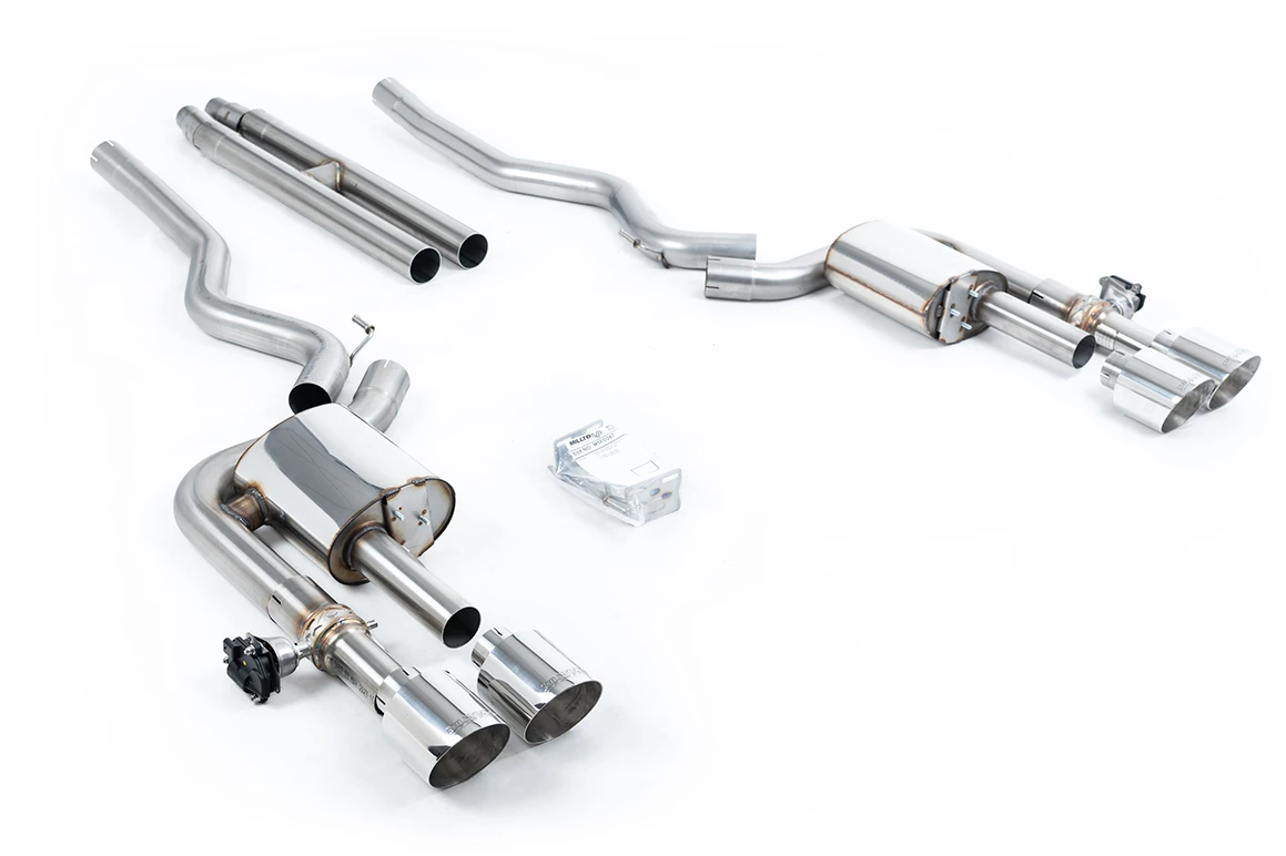 Milltek Klappen Auspuffanlage passend für Ford Mustang 5.0 V8 Mach 1 / Dark Horse S650 Fastback ab Kat - mit H-Pipe - polierte Endrohre
