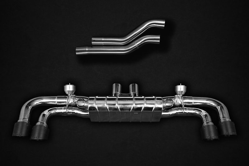 Capristo Klappenabgasanlage mit Mittelschalldämpferersatzrohren für Porsche Cayenne V6 OEM Aktuatoren Rennsport