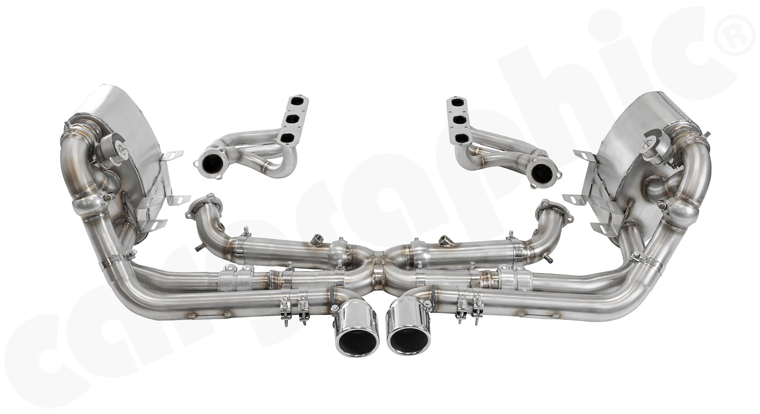 CARGRAPHIC Sport Abgasanlage GT3 Look ohne Kats mit Klappen für Porsche 997.1 3,6l 3,8L Carrera 2/4 S