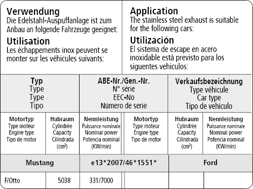 Bastuck Verwendung – Ford Mustang GT Facelift 5.0 TI - VCT V8 ab 2018