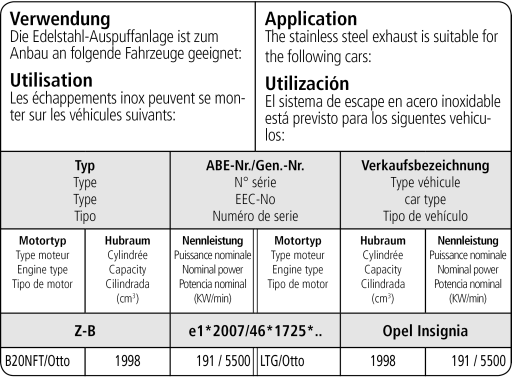 Bastuck Verwendung – Opel Insignia B GSI Grand Sport inkl. Sports Tourer ab 2018