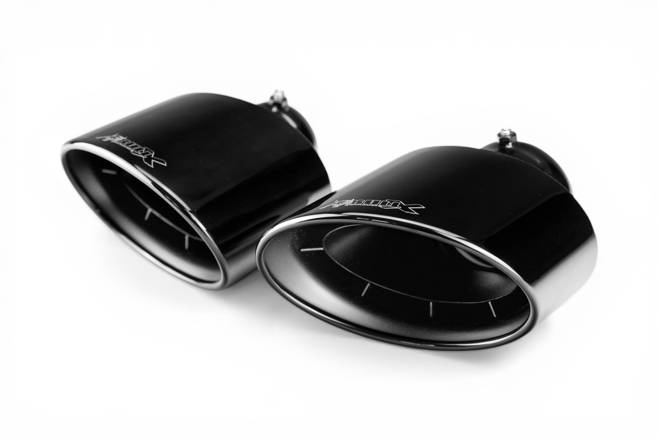 Bull-X Endrohrset: Typ 23 Bull-X KK7676 / Endrohr Set oval PVD schwarz "RS" 170x112x200 L Anschluss 2x76mm