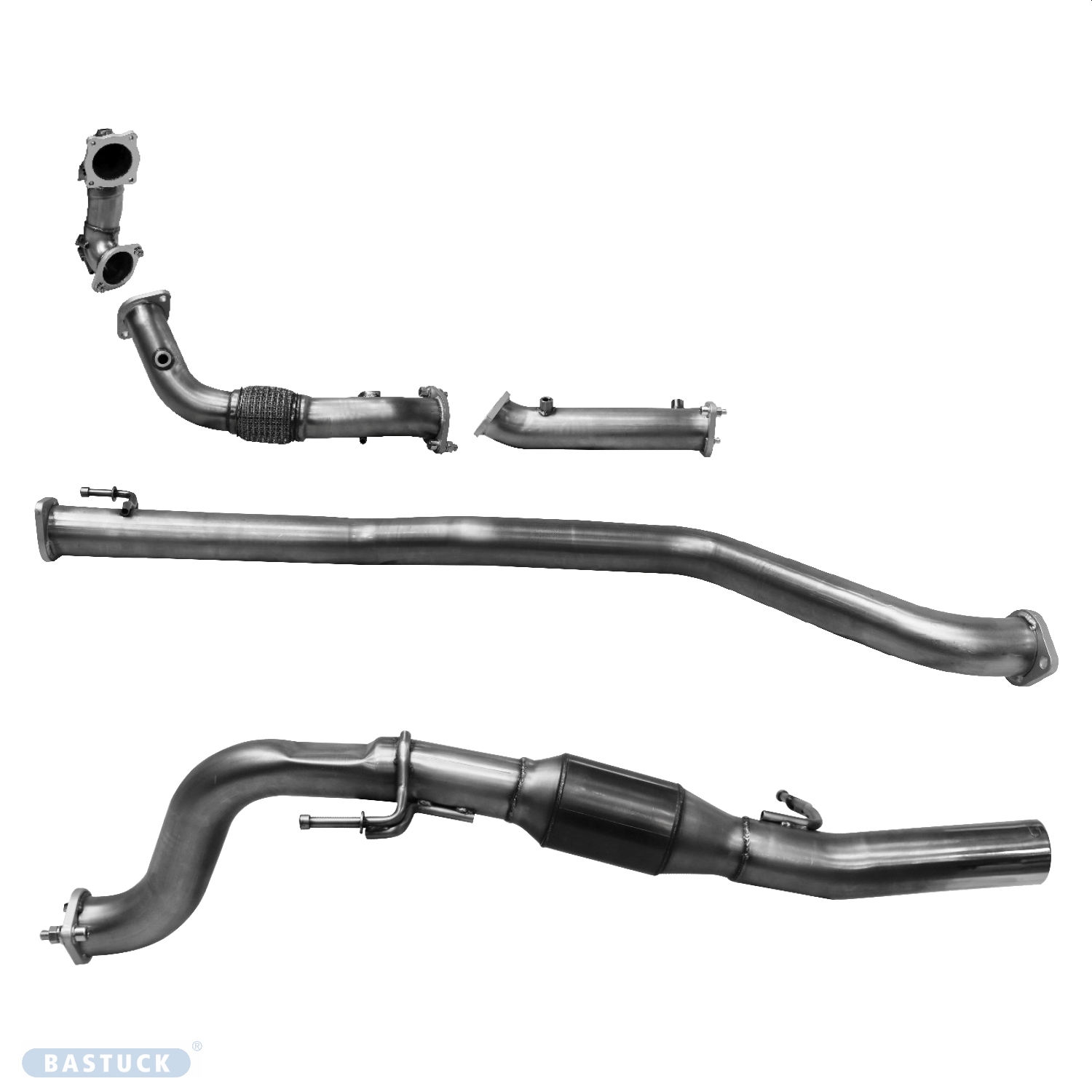 5-teilige 70mm  Motorsportanlage  mit Motorsport Katalysator und 76mm Endrohr