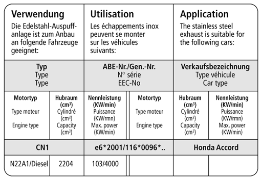 Bastuck Verwendung – Honda Accord 2 ESD Diesel nicht Kombi