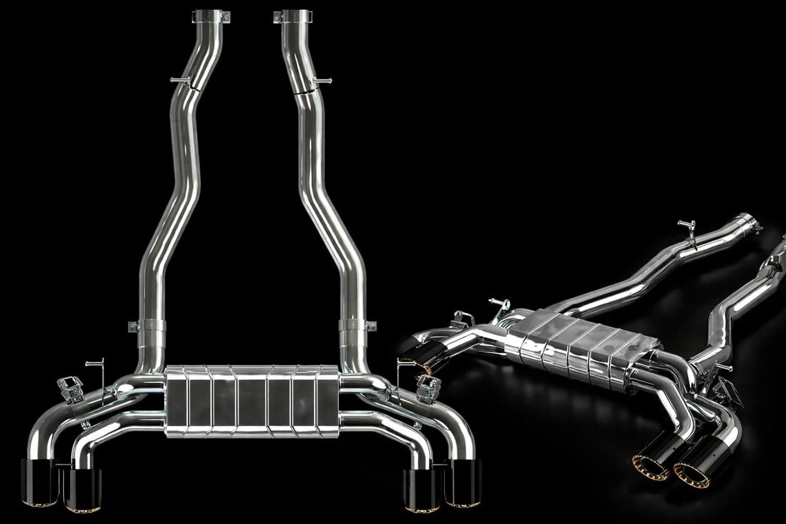 Capristo Sportauspuff BMW M5 G90 G99 OEM-Aktuatoren schräge Alu-Endrohre ECE