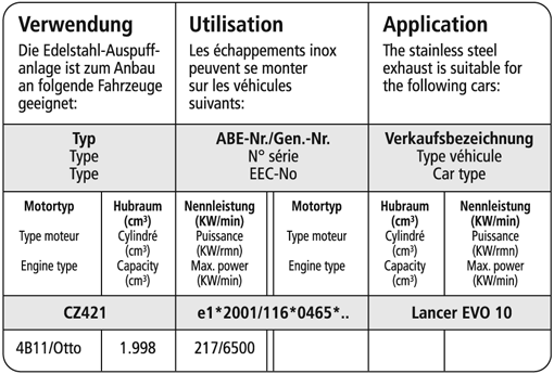 Bastuck Verwendung – Mitsubishi Lancer Evo X