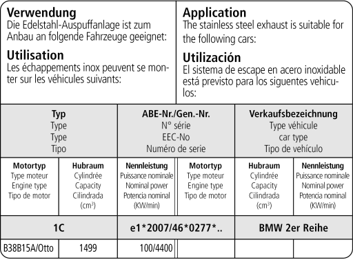 Bastuck Verwendung – BMW 2er F22 1.5l Turbo ab 2015
