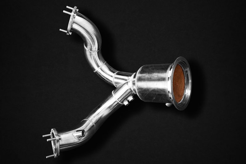 Capristo Downpipe mit 100 Zellen Sportkatalysator für Porsche Cayenne V6 Single Turbo Rennsport