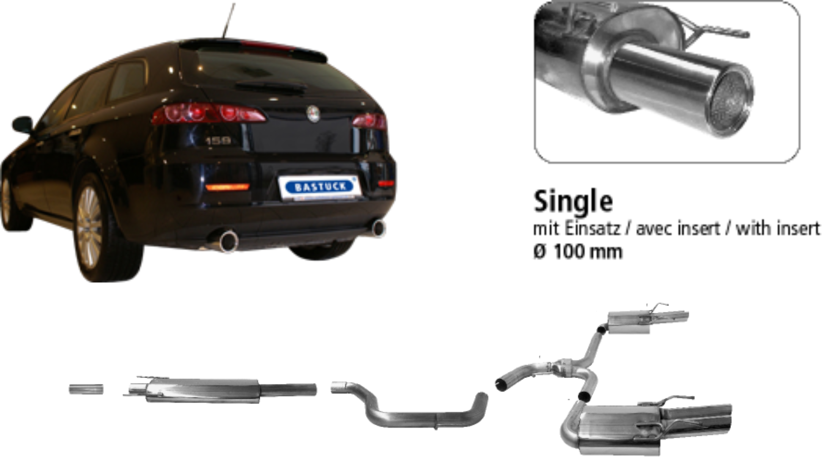 Bastuck Sportauspuff Alfa Romeo 159 inkl. Sportwagon 70mm inkl. EG