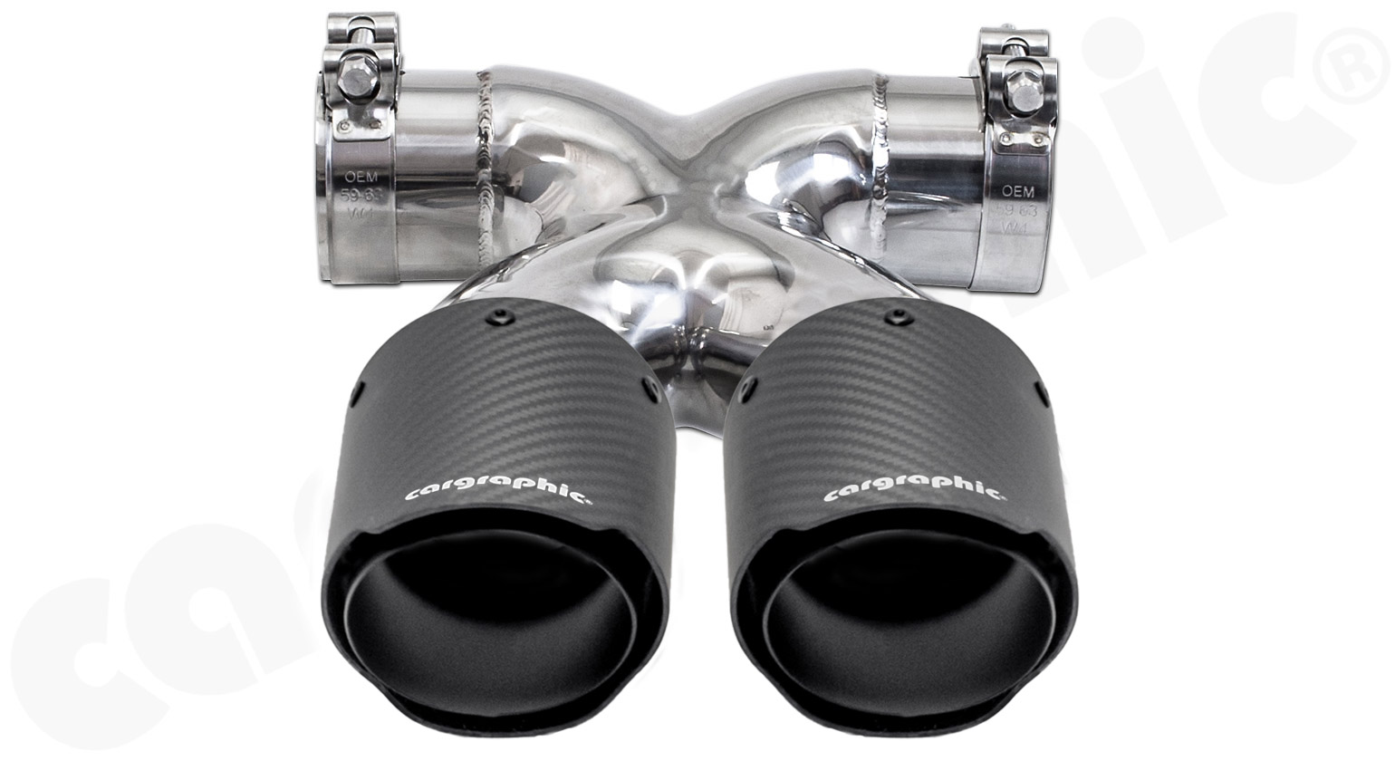 Cargraphic Endrohre Porsche 981 Boxster/Cayman 2x89mm Sicht-Carbon Schwarz-Matt mit Logo