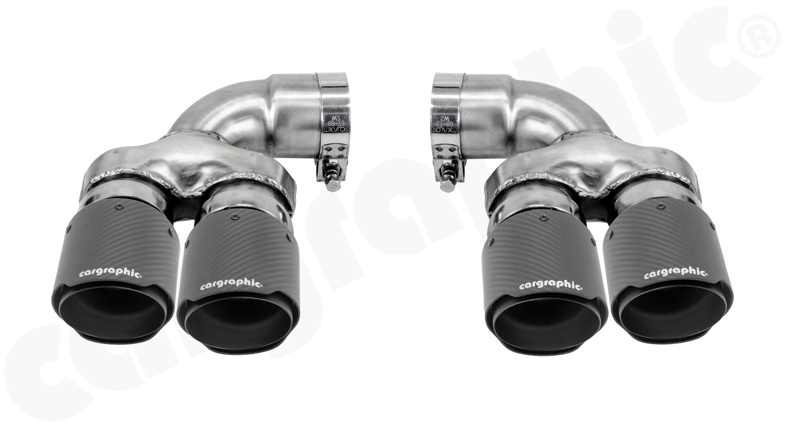 Cargraphic Endrohrsatz BMW 5er G30 G31 Diesel 4x89mm Edelstahlliner Sicht-Carbon Logo