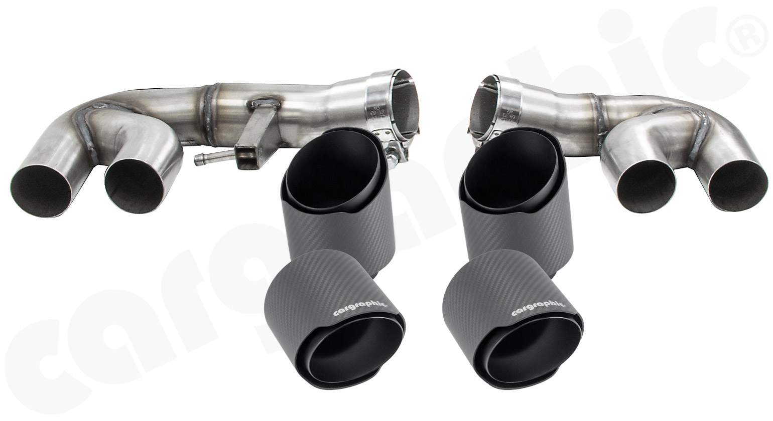 Cargraphic Endrohrsatz BMW X5 G05 4x100mm Edelstahlliner Diesel Sicht-Carbon Logo
