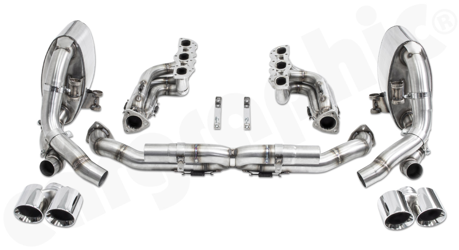 Cargraphic Abgasanlage ab Zylinderkopf Porsche 997.2 Carrera 2x89mm ohne Kat ohne Klappen