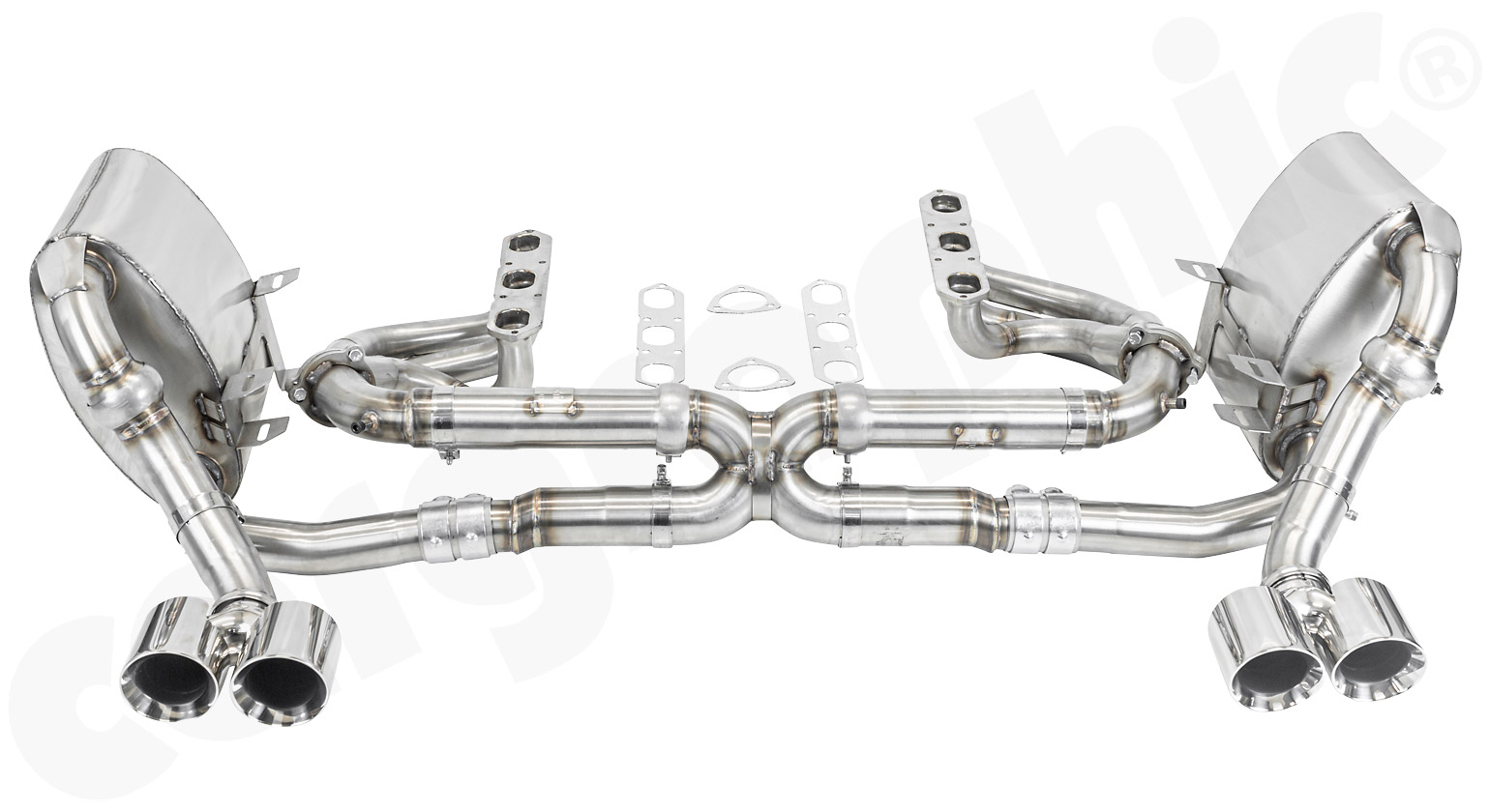 Cargraphic Abgasanlage Porsche 997.1 Carrera ohne Kat ohne Klappen 2x89mm Super Sound