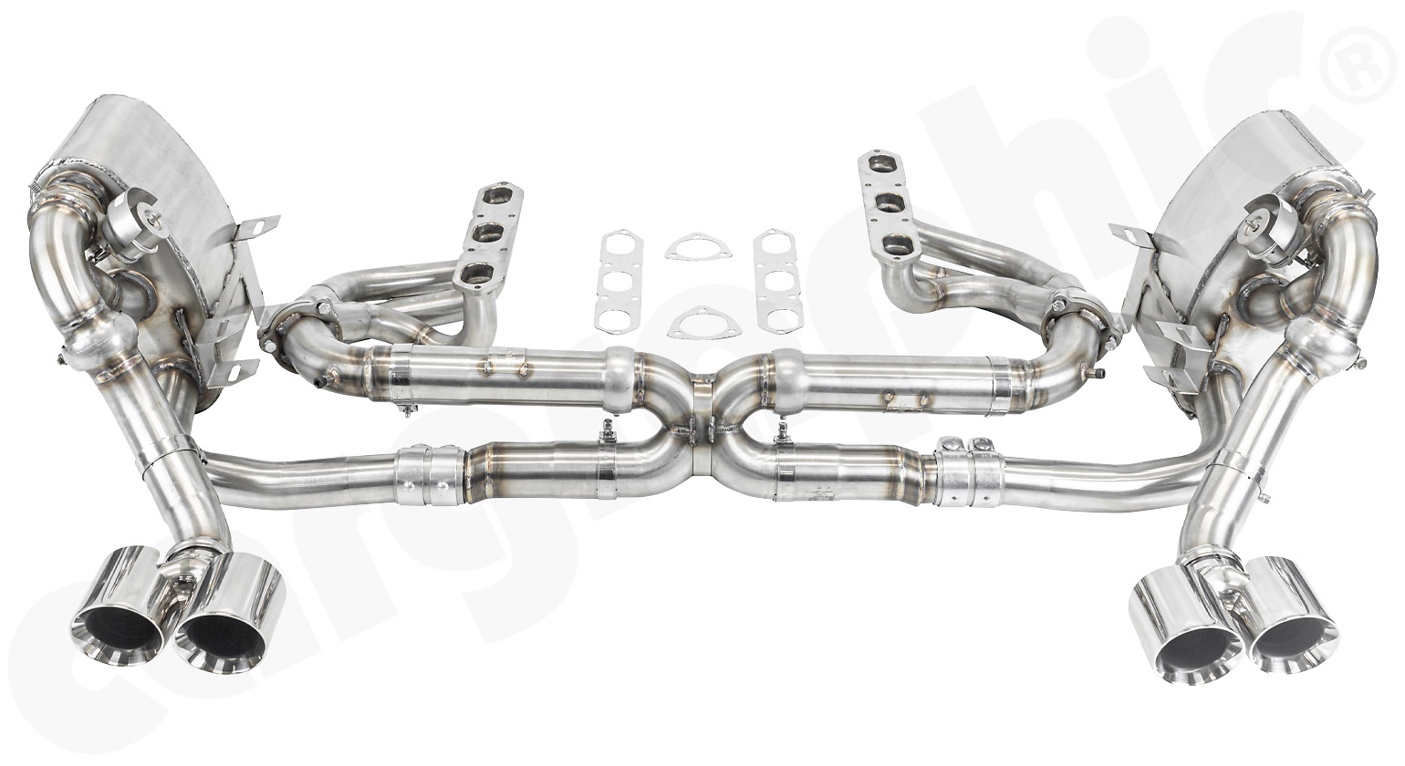 Cargraphic Abgasanlage Porsche 997.1 Carrera ohne Kat Klappen 2x89mm Sound/Super Sound