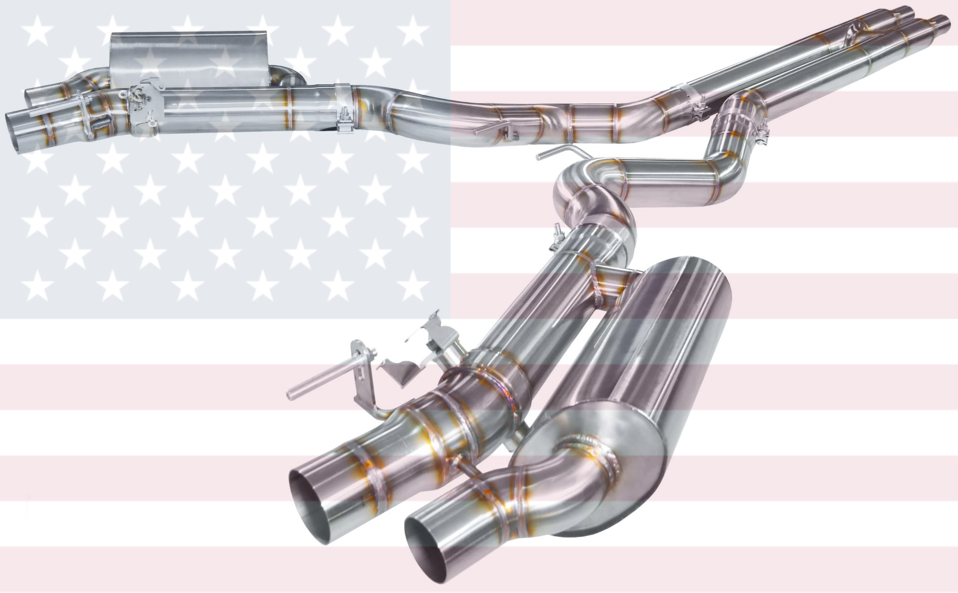 Hurricane 3,5" Abgasanlage für Ford Mustang Coupe 5.0 Gen. 6 VFL 4-flutig FL-Optik US Version