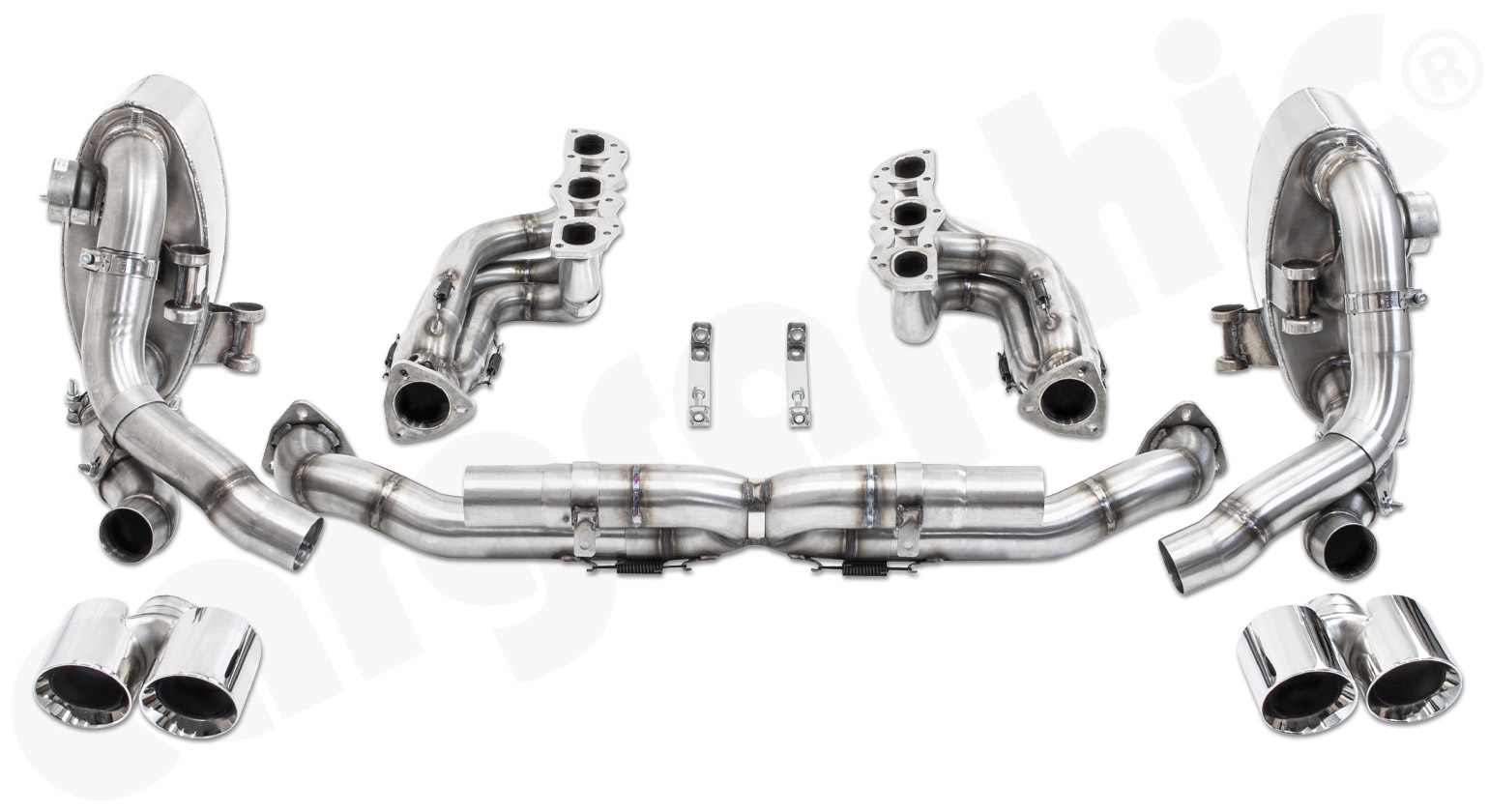 Cargraphic Abgasanlage ab Zylinderkopf Porsche 997.2 Carrera 2x89mm ohne Kat mit Klappen