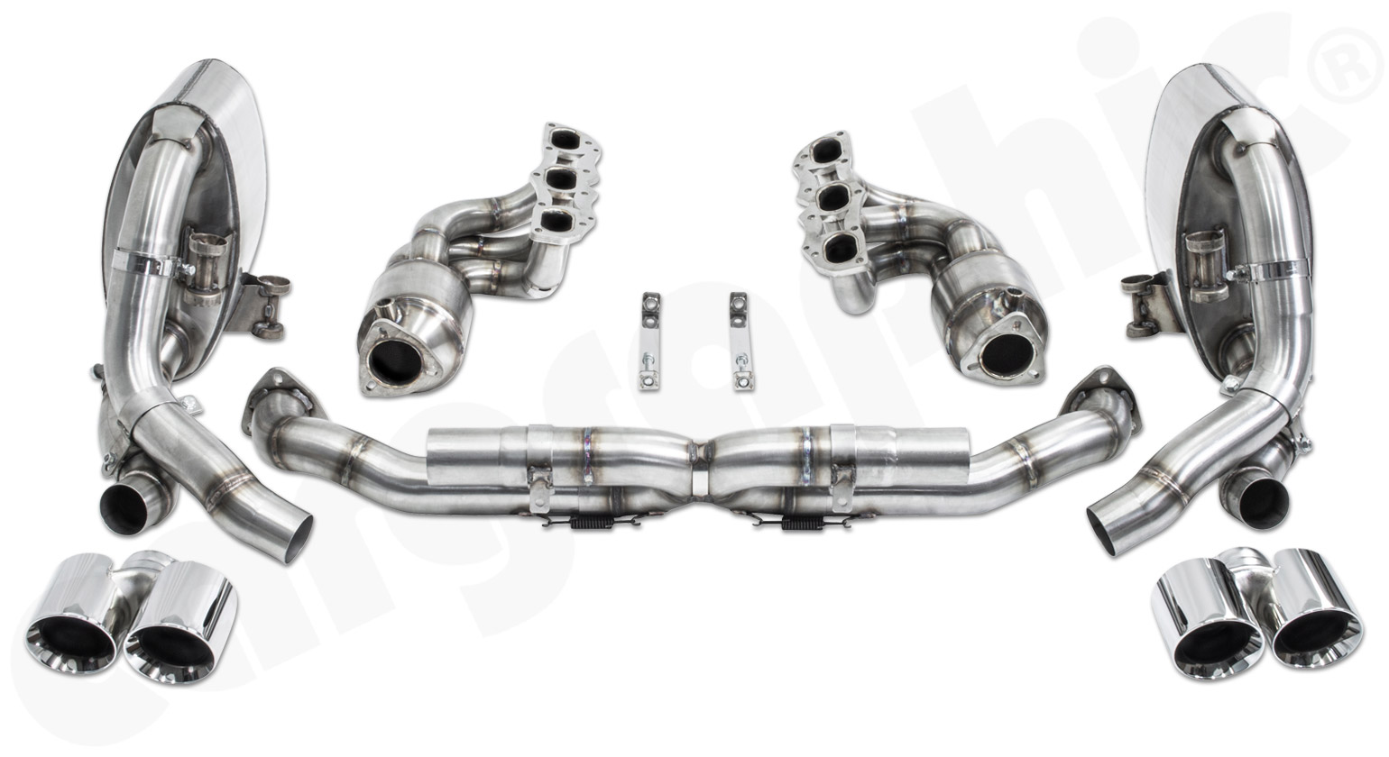 Cargraphic Abgasanlage ab Zylinderkopf Porsche 997.2 Carrera 2x89mm mit Kat ohne Klappen